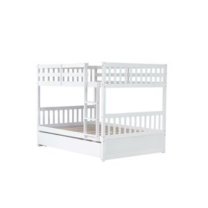Letto a castello matrimoniale in legno di gomma con letto estraibile convertibile e sponde di sicurezza per camerette dei bambini - Product Image 3
