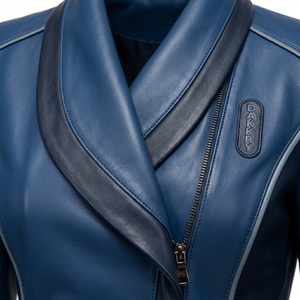 Shawl Lapel Womens Royal Blue Lambskin <b>Leather</b> <b>Jacket</b> Two Tone Fitted Slim <b>Blazer</b> Style Biker Outerwear Deep Navy - Product Image 6