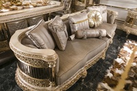 Ensemble de canapés sectionnels de luxe royal en teck massif, rembourrés en éponge, sculptés à la main, dorés, style moderne du milieu du siècle, pour villa et appartement 3