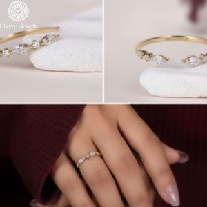 Charm Jewells Cushion Cut Moissanite Three Stone 18K Gold Plated Prong Setting Women's Classic Engagement <b>Ring</b> IGI Certified 3 - Product Image 2