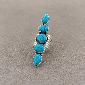 Anillo de Turquesa Natural con 5 Piedras, Anillo Largo con 5 Piedras, Joyería para Mujer, Precio al por Mayor - Product Image 1