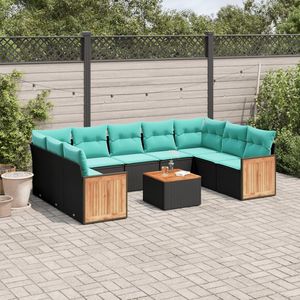 Set divano da 10 pezzi in Poly Rattan nero con cuscini elegante collezione di mobili da esterno - Product Image 1