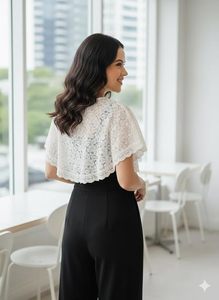 Lace <b>Shrugs</b> <b>for</b> Women, Stylish Cape Poncho <b>Shrug</b> Top loral Pattern Loose Knit Cover Up Wraps <b>for</b> Evening <b>Dress</b> - Product Image 2