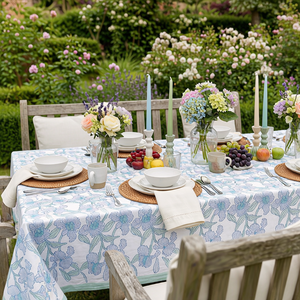 Orchid Aqua Open Handcrafted Block Printed 100% Cotton <b>Tablecloth</b> Sustainable Wedding Dining Decor Home Furnishing Style - Product Image 4