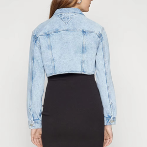 แจ็คเก็ตยีนส์ครอปผู้หญิงสไตล์ลำลองสีอ่อน ผ้าฝ้าย 100% แขนยาว - Product Image 2