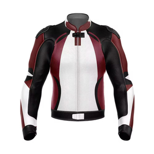 Men's Full Sleeve Color Blocked Leather Motorcycle <b>Jacket</b> Breathable All Seasons Adult Wear - Product Image 1