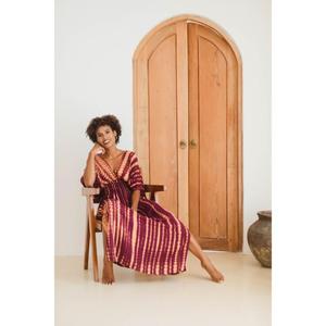 Women's 100% Cotton Bohemian V-Neck Ruffle Sleeve Loose <b>Maxi</b> <b>Kaftan</b> Dress Eco-Friendly Beach Cover-Up - Product Image 4