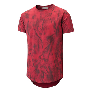 Brown Black Tie Dye Longline Curved Hem Tee Men Short Sleeve Crew Neck Cotton Wholesale Top - Product Image 4