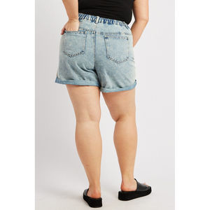 Custom <b>Elasticated</b> Waistband <b>Belt</b> Loops Pockets Tack Button Relaxed Fit Washed Summer Ladies Breathable Shorts Denim - Product Image 3