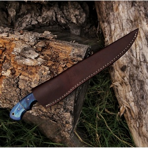 Couteau à filet en acier Damas forgé à la main Ahmad Fabric, avec manche en bois ambidextre, finition mate, lame de 7 pouces, étui en cuir - Product Image 6