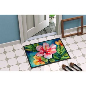 Hawaii Hawaiian Hibiscus Watercolor Doormat Non-Slip <b>Indoor</b> Outdoor 24H X 36W Entryway Rug Washable Low Pile Front <b>Door</b> <b>Mat</b> - Product Image 4