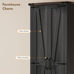 71\" Black <b>Kitchen</b> Pantry <b>Cabinet</b> with Adjustable Shelves Barn Doors Drawer for Dining Room <b>Sideboards</b> Product - Product Image 5