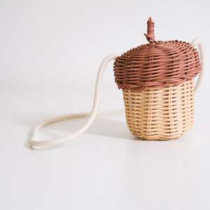 Mini acorn shaped kids <b>purse</b> hazel nut shape rattan <b>small</b> <b>purses</b> for children babies best price - Product Image 5