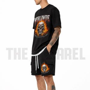 Venta al por mayor de conjuntos de ropa para hombre de EE. UU., de color liso, de poliéster y algodón, transpirables, informales, de verano, camiseta y pantalones cortos, precio al por mayor - Product Image 5