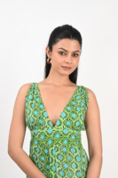 Robe midi sans manches à col en V, coupe évasée, en coton imprimé, robe longue décontractée d'été confortable pour femmes, imprimé Jaipuri