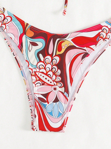 Venta al por Mayor de Tops Bandeau Estampados para Playa - Mini Bikini Sexy para Mujer con Cuello en V y Estampado Floral - Product Image 2