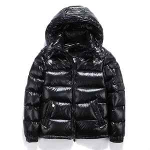 Blouson matelassé brillant noir pour homme, vestes et manteaux matelassés 2024, vente en gros, hiver, pour homme, col montant, décontracté, tricoté - Product Image 1