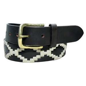 Ceinture polo tressée en cuir véritable avec motif textile coloré, conçue pour des tenues élégantes, une utilisation en extérieur et un confort optimal. - Product Image 2