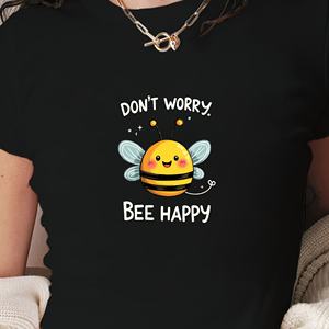 DON T WORRY BEE HAPPY Camiseta de punto con estampado de manga corta y corte ajustado Y2K para mujer - Product Image 2
