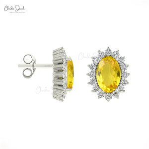 Pendientes Delicados de Oro Sólido de 14K Hechos a Mano con Zafiro Amarillo Natural de 1.16CTW y Halo de Diamantes a Precio de Fábrica - Product Image 5