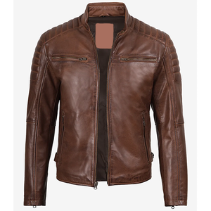 2026 OEM Top Selling Cogan <b>Brown</b> Cowhide <b>Leather</b> <b>Jackets</b> For Men's Stand Collar Zip Pockets High Quality Low MOQ Fashion <b>Jackets</b> - Product Image 3