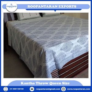 Indian Artisan Cotton Sanganer Kantha Queen Size <b>Throws</b> Hand Block Printed <b>Large</b> Width Handmade Quilt Home Bedroom Wholesale - Product Image 2