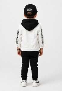 ONETEN APPAREL Ensemble de survêtement à capuche 2-en-1 pour garçons, 100% Coton, Hiver, à ourlet fendu, color block, avec veste et pantalon imprimés lettres, style streetwear - Product Image 5