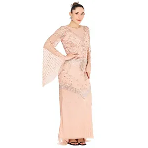 Robe longue maxi vintage style Gatsby des années 1920, couleur nude, paillettes, tulle brodé à la main, robe de bal, robe de mariée - Product Image 3