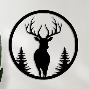 งานศิลปะตกแต่งผนังรูปต้นไม้แห่งชีวิตและกวาง ทำจากโลหะ สีดำด้าน คุณภาพพรีเมียม ทนทาน ไม่เป็นสนิม เหมาะสำหรับห้องนั่งเล่น ห้องรับแขก และสำนักงาน - Product Image 4