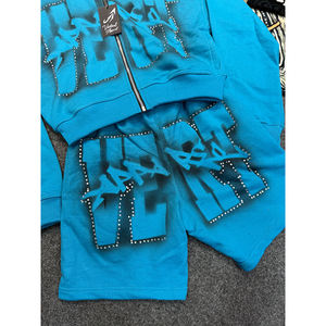 Premium Quality Low MOQ Men 100% Cotton Solid <b>Zip</b> Up Hoodie Shorts Two Piece Sport Set OEM ODM - Product Image 2