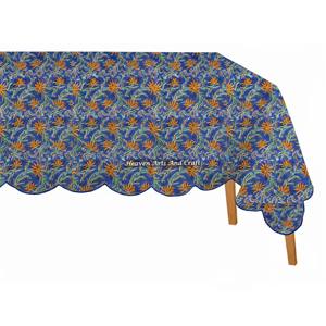 Nappe rectangulaire à bord festonné imprimée au bloc artisanal exclusive, en tissu imprimé au bloc, pour 8 personnes - Product Image 5