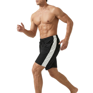 Shorts de sport noirs avec bandes latérales blanches, design sportif, respirants, taille élastique, pour l'entraînement, la course et la gym - Product Image 6