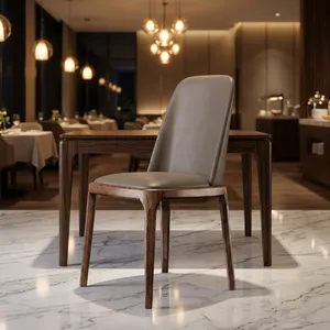 Chaise de salle à manger moderne en tissu marron avec dossier rembourré, structure en bois massif pour restaurant, café, cuisine et usage domestique - Product Image 1