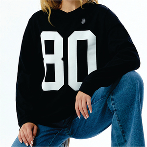 Sudadera Oversize de Cuello Redondo para Mujer, Negra, 80% Tejido Terry Sólido, Bordado, Forro de 300g, Top Casual de Invierno - Product Image 1