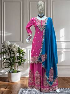 Traje Palazzo de Diseñador Gulkayra, Tela Chinnon de Seda Pesada, Bordado Elegante con Diseño de Secuencia Codificada, Secado Rápido, para Fiestas y Diwali - Product Image 5