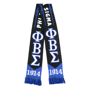 Écharpe Phi Beta Sigma noire et bleu roi avec lettres grecques tricotées, vêtement de fraternité 1914, écharpe élégante et chaude pour l'hiver - Product Image 1