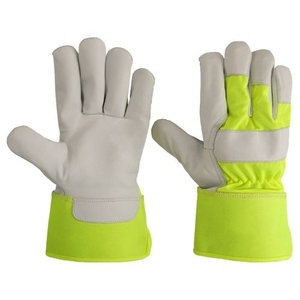 Gants de travail de sécurité fluorescents de qualité supérieure en cuir de vachette grainé pour les ouvriers du bâtiment, confortables et résistants - Product Image 1