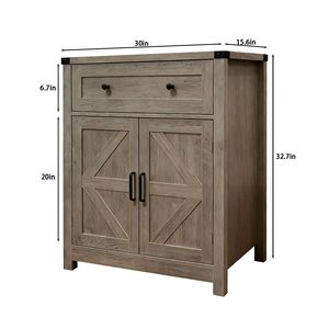 Mobiletto/Credenza Grigio Chiaro in Legno Lavato Stile Rustico con Ante Scorrevoli, Cassetto e Bar Caffè per Cucina e Soggiorno - Product Image 4