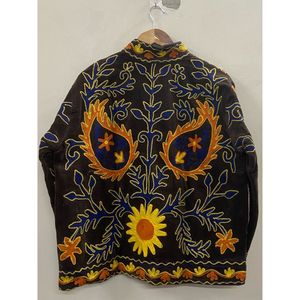 Veste en velours tricoté en coton brodée à la main pour femme, col mandarin, manches longues, motif floral, ouverte sur le devant, style Prairie, hiver/printemps - Product Image 2