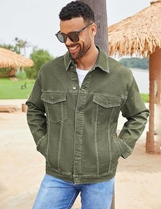 Men's Olive Green <b>Canvas</b> Shirt <b>Jacket</b> Turn-down Collar Casual Style Single Breasted Button Front Regular Fit Spring Wear - Product Image 1