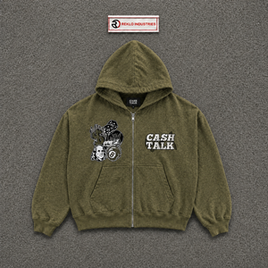 เสื้อฮู้ดซิปโอเวอร์ไซส์สีเขียวมะกอกสำหรับผู้ชาย ทรงปกติ ผ้าฝ้ายเฟรนช์เทอร์รี่ สวมใส่สบายๆ ในฤดูใบไม้ร่วง สไตล์โมเดิร์นสตรีท - Product Image 5