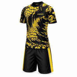 CLAW INTL Conjunto de Camiseta de Fútbol para Hombre, Negro y Amarillo, Estampado Geométrico Sublimado, Secado Rápido, Transpirable, Ajuste Atlético, Manga Corta, Uniforme - Product Image 3