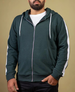 Sweat-shirt à capuche zippé vert foncé pour homme, coupe classique, couleur unie, en molleton de coton, décontracté, pour l'automne - Product Image 1
