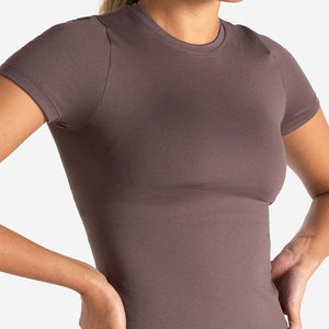 2026 T-<b>Shirt</b> Solid Color Blank <b>Women</b> <b>Compression</b> Slim Fit High Stretch Anti-Pilling Spandex T-<b>Shirt</b> Custom Logo - Product Image 4