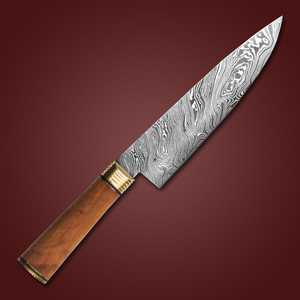 Couteau de Chef Industriel en Acier Damas SHARP POINT TRADES, 8 Pouces, Lame Droite, Manche en Bois avec Incrustation en Résine Burl, à Changement Rapide - Product Image 2