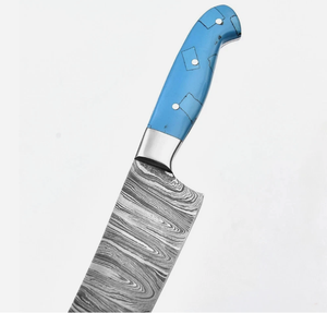 Cuchillos SM, Cuchillo de Chef de Acero Damasco de Grado Industrial Hecho a Mano, Grosor de 2.5 mm, Longitud de 13 Pulgadas, Mango de Mármol, Funda de Cuero, OEM/ODM - Product Image 6