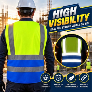 Servicio OEM, Nuevo Diseño, Chaleco de Seguridad Reflectante Amarillo y Azul de Alta Visibilidad, con Bolsillos, Ropa de Trabajo, Uniforme de Seguridad de Poliéster - Product Image 6