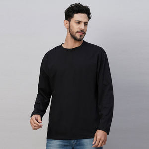 Nouvel Arrivage T-shirt Homme Noir Uni Coupe Droite 100% Coton 260 GSM Manches Longues Col Classique Coupe Ample Écologique Séchage Rapide - Product Image 1