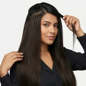 Cheveux humains naturels noirs longs et raides, ensemble complet pour la tête, densité 100%, cheveux Remy, base en soie, double tirage, toutes les couleurs, taille personnalisable - Product Image 5