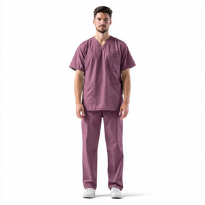 High Quality 100% Cotton Knitted Unisex <b>Scrub</b> Suit Customized Hospital Uniform - Product Image 3